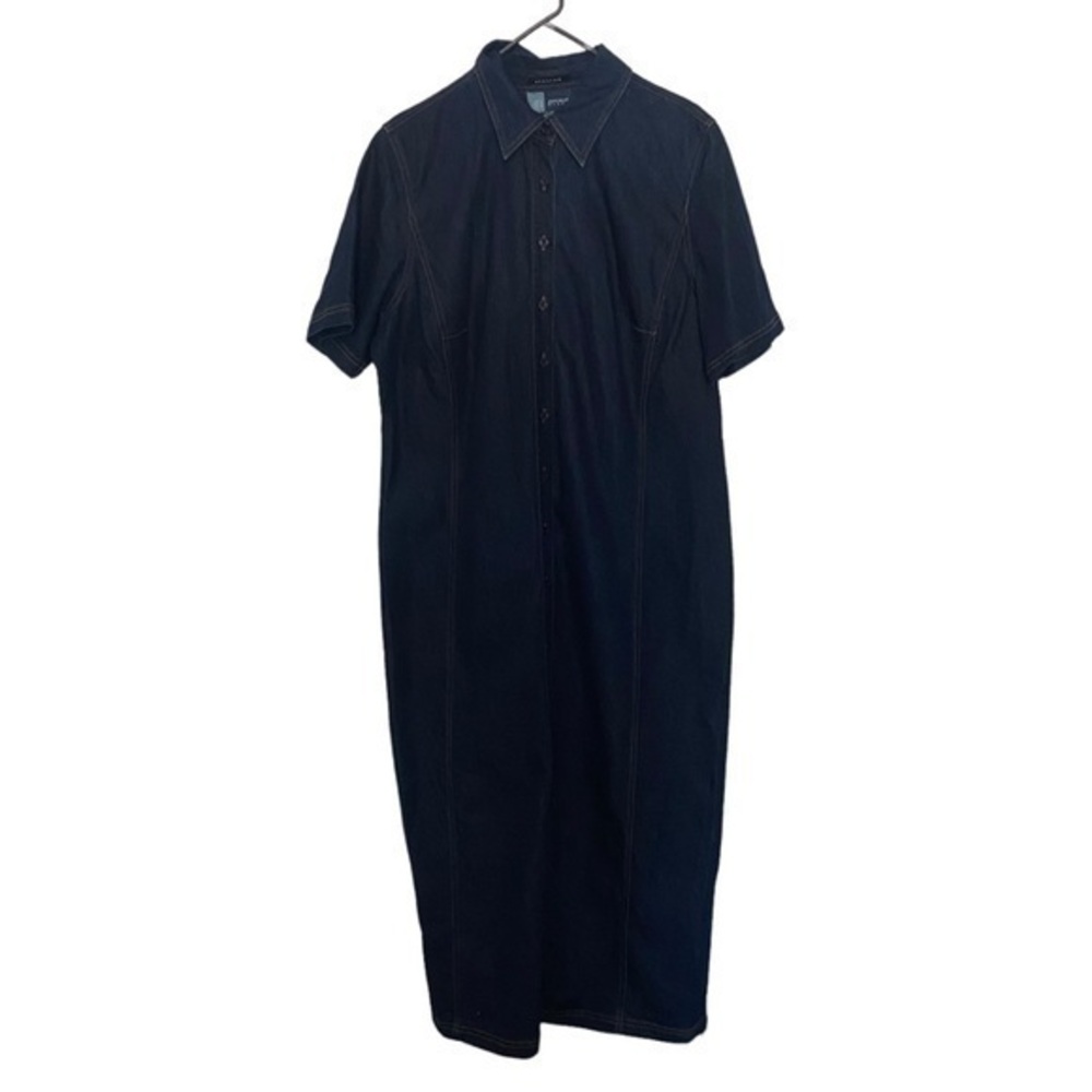 Avenue Blue Denim stretch short sleeve dress button front